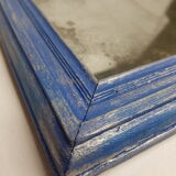 Miroir rectangulaire patine bleu et argent 28 X 46 cm