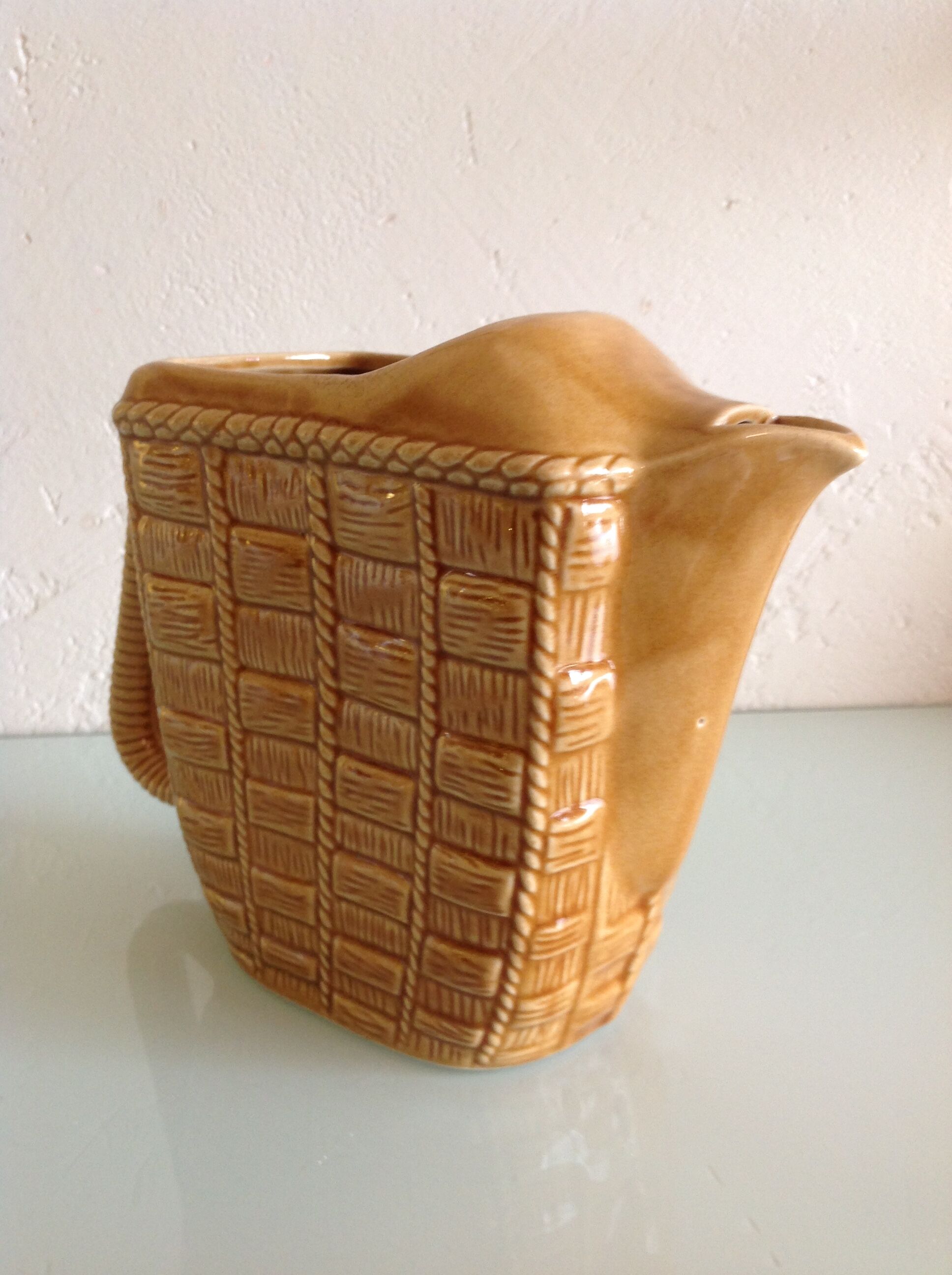 Rectangular ochre pitcher imitation wicker / vintage 60s-70s