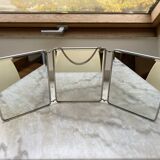 Vintage vertical beveled triptych barber mirror