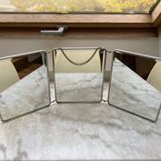 Vintage vertical beveled triptych barber mirror