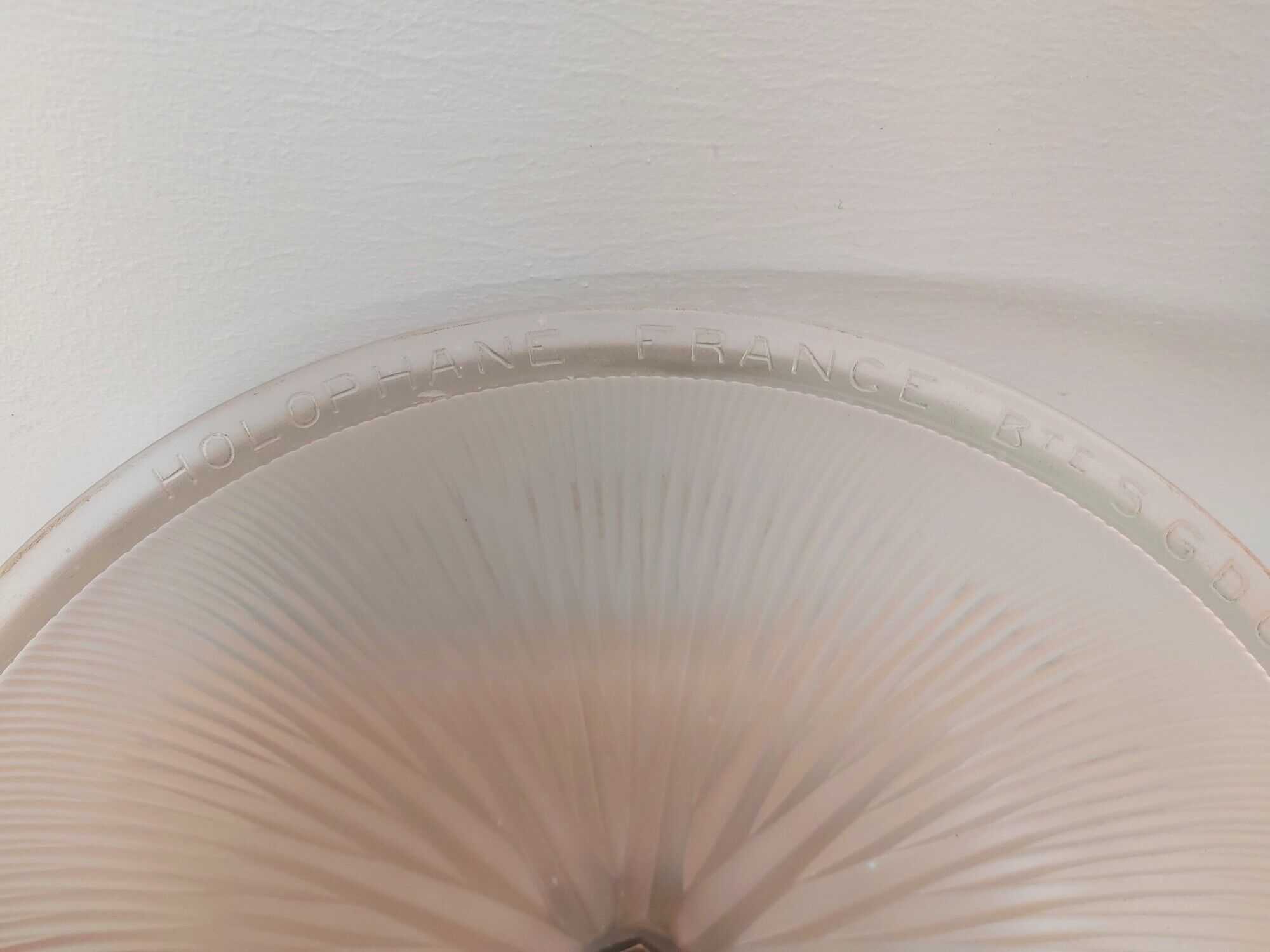 Holophane pendant lamp in prismatic glass and brass, 1920s-30s