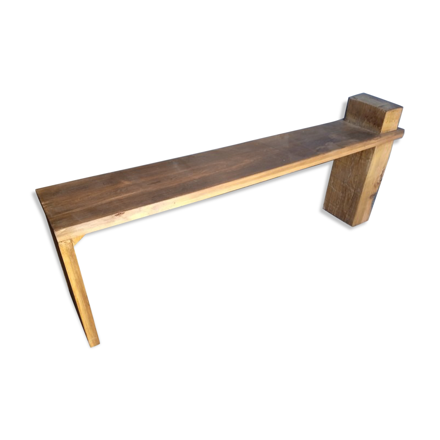 Solid patinated wood design bench 140cm