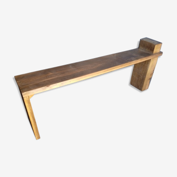 Solid patinated wood design bench 140cm