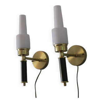 Pair of vintage brass wall lights signed C E Fors for Ewa Varnamo, Sweden