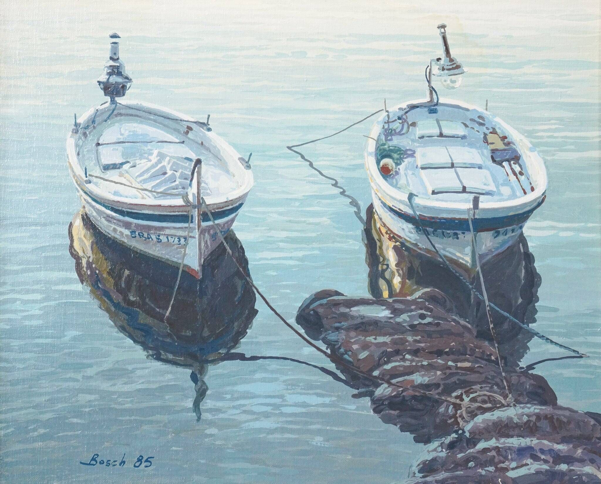Deux Études Encadrées de Bateaux de Pêche - Signées Bosch