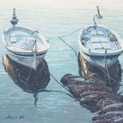 Deux Études Encadrées de Bateaux de Pêche - Signées Bosch