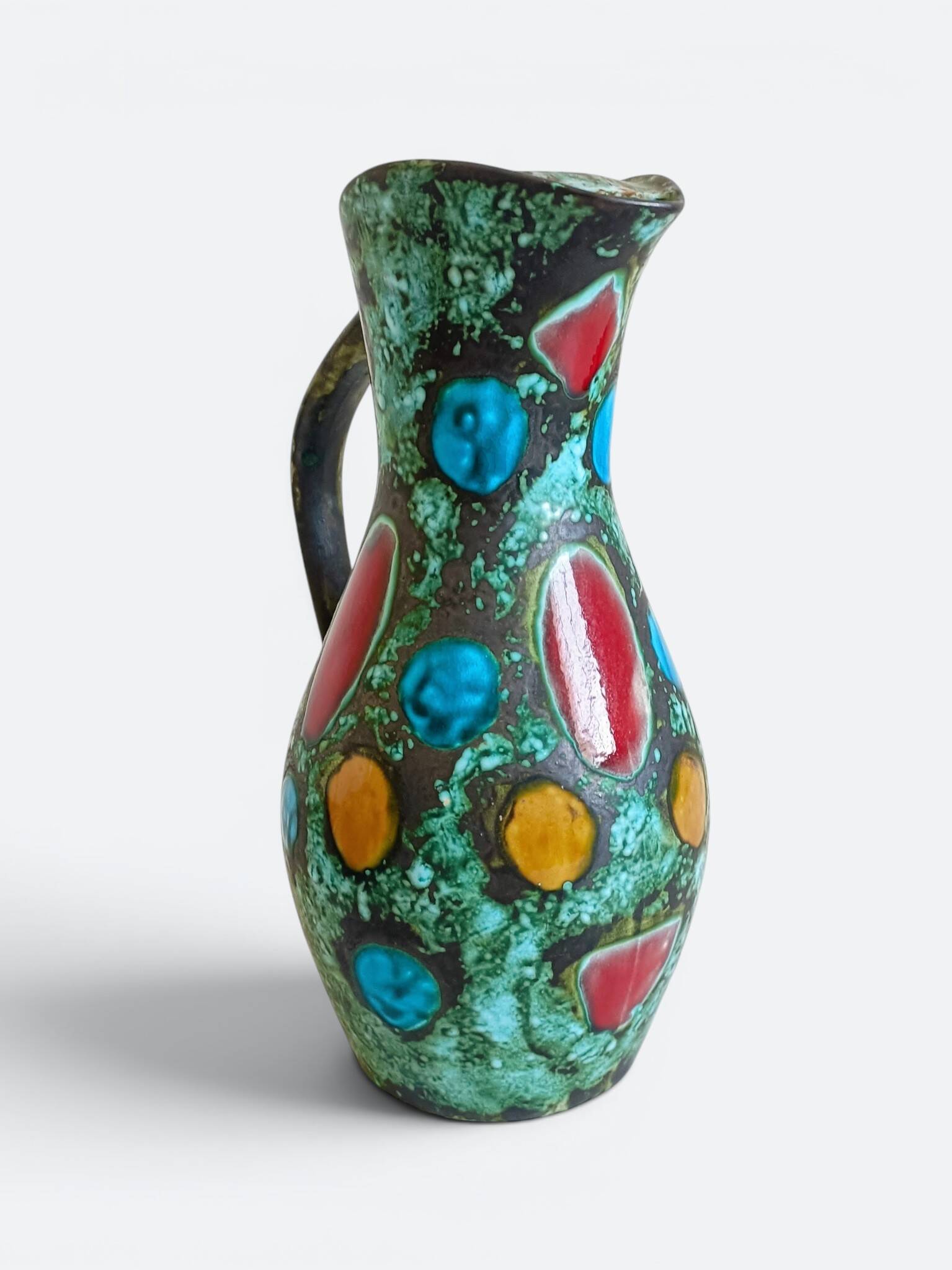 French Mid-Century Studio Pottery Pitcher/ Vase, Hand-Decorated, C. 1960