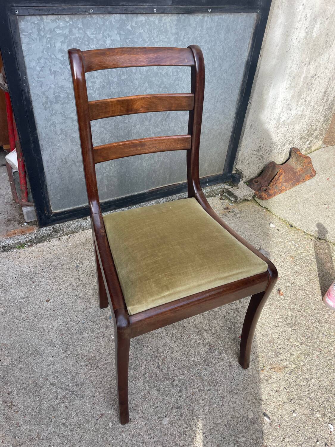 4 chaises acajou velours vert