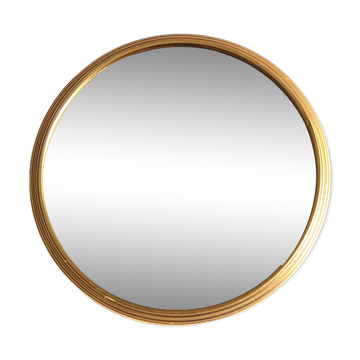 Plateau centre de table rond en métal doré et miroir, années 50