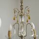 Vintage 4-Light Bronze, Glass & Crystal Chandelier with Amber Glass Drops
