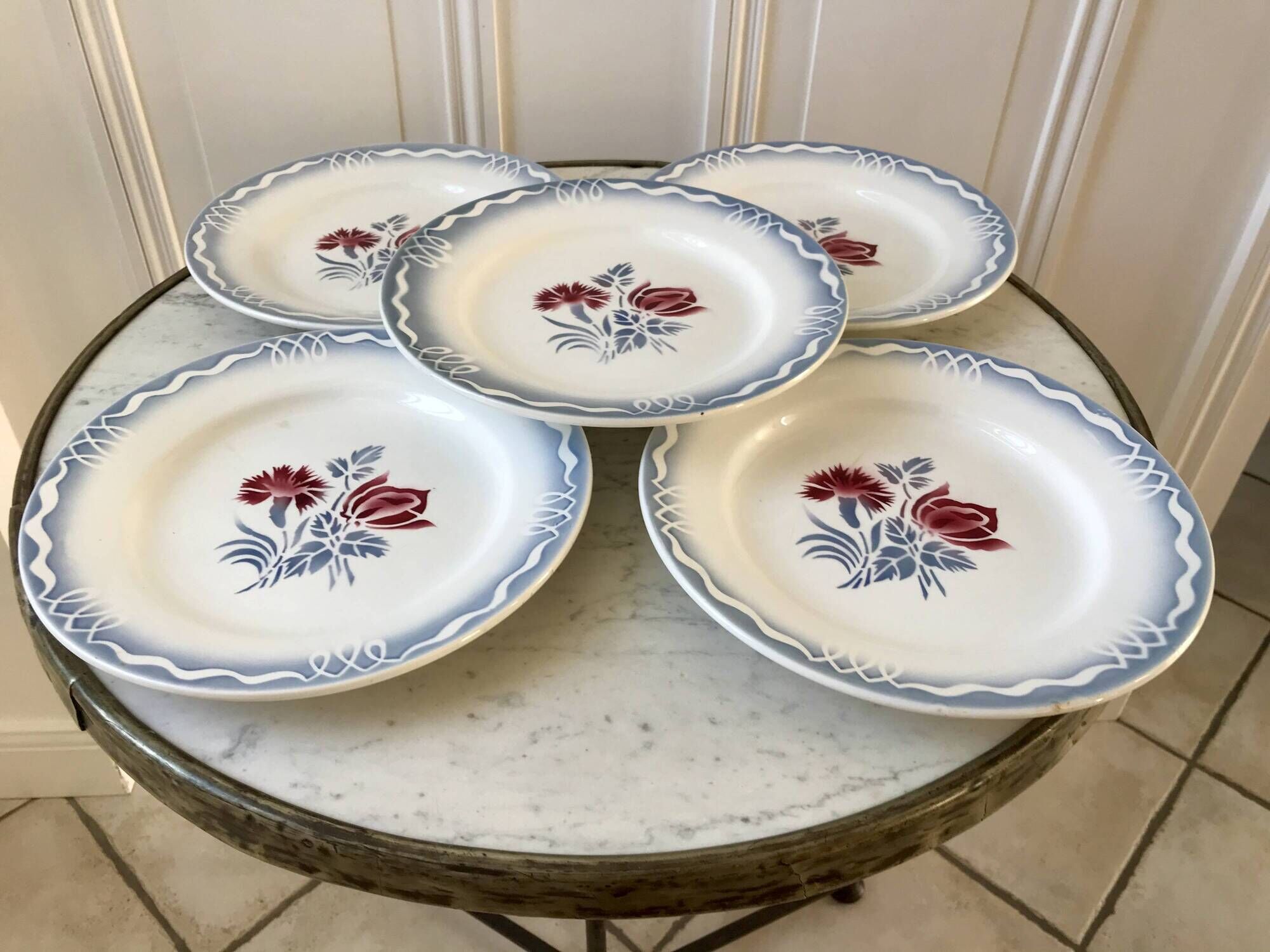 set of 5 Digoin Sarreguemines flat plates model Juliette / Nina Rosa 50s