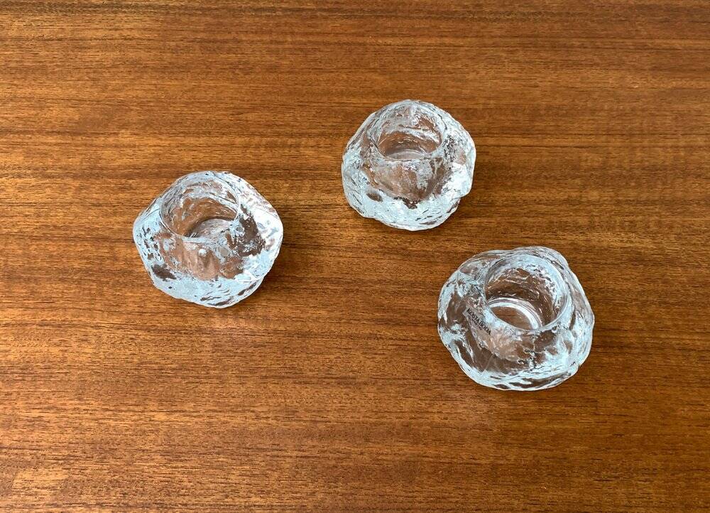 Bougeoirs Vintage Boule de Neige en Verre Suédois par Ann Wärff pour Kosta Boda, Lot de 3