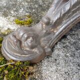 Wooden tray bistro table with old cast iron base