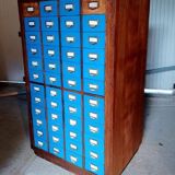 Old craft cabinet with drawers - in oak with blue bakelite front