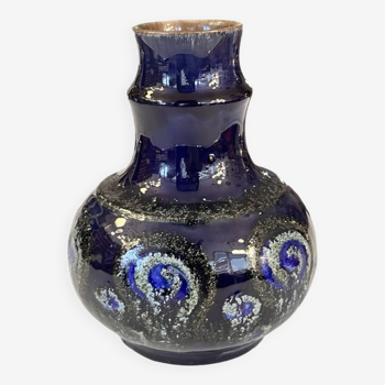 Strehla Keramik cobalt ceramic vase, Germany 1960s.