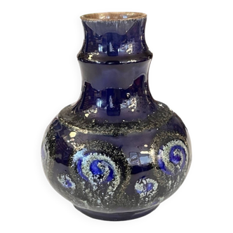 Strehla Keramik cobalt ceramic vase, Germany 1960s.