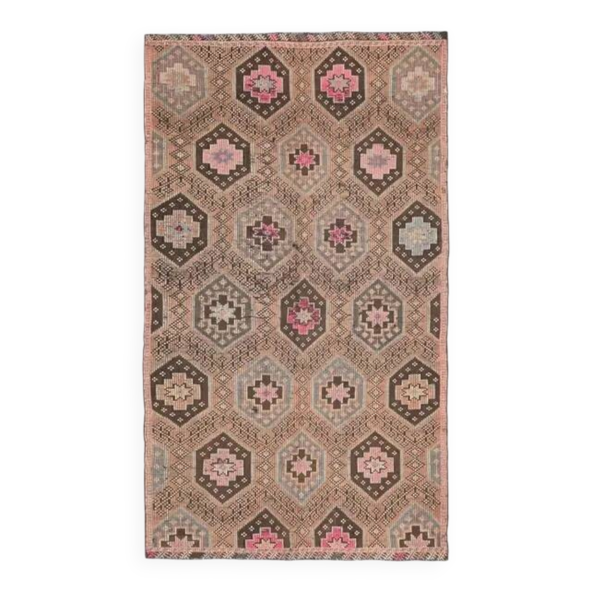 1970s Vintage Turkish Hand-Knotted Wool Cotton Brown Area Rug 166x286