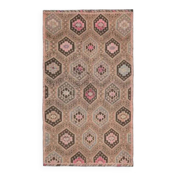 1970s Vintage Turkish Hand-Knotted Wool Cotton Brown Area Rug 166x286