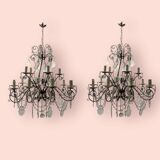 Large Macaroni Crystal Beaded Chandeliers Set of 2