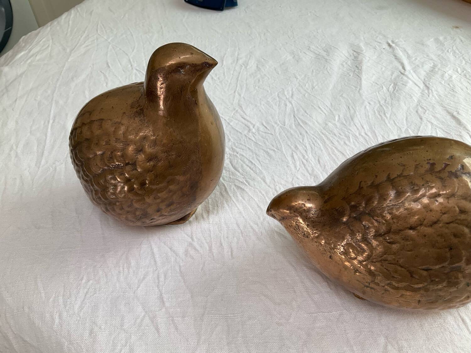 Pair of Art Deco copper quails