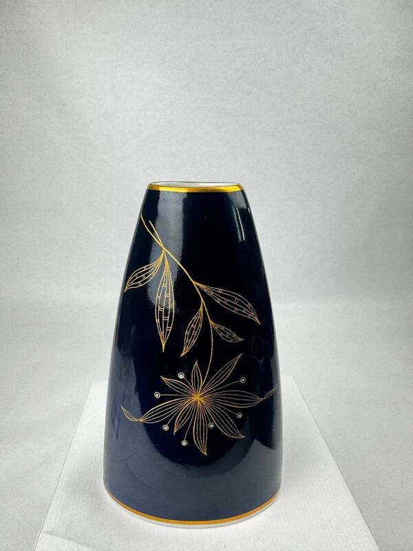 Weimar Porzellan Vase Echt Kobalt 15.5 cm | 24K Gold Vintage RDA