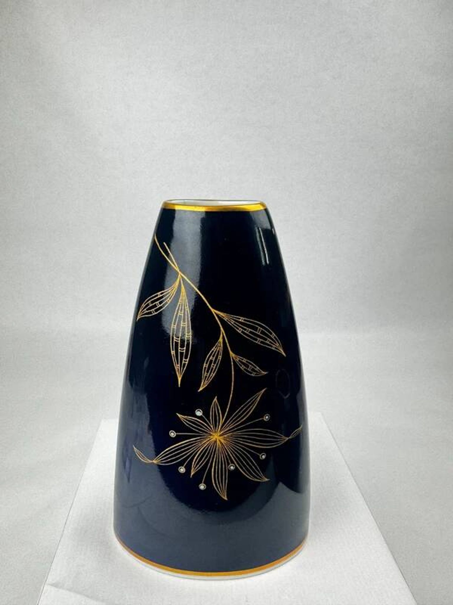 Weimar Porzellan Vase Echt Kobalt 15.5 cm | 24K Gold Vintage RDA