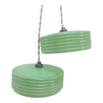 Pair of green Clichy glass pendant lights