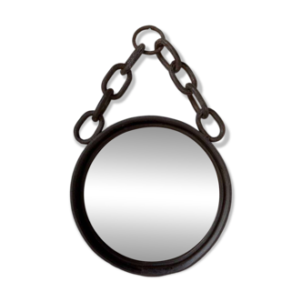 Brutalist mirror with metal chain from the 50s