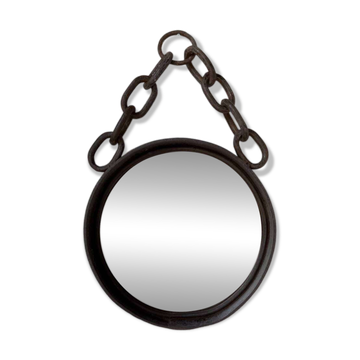 Miroir brutaliste métal chaîne années 50