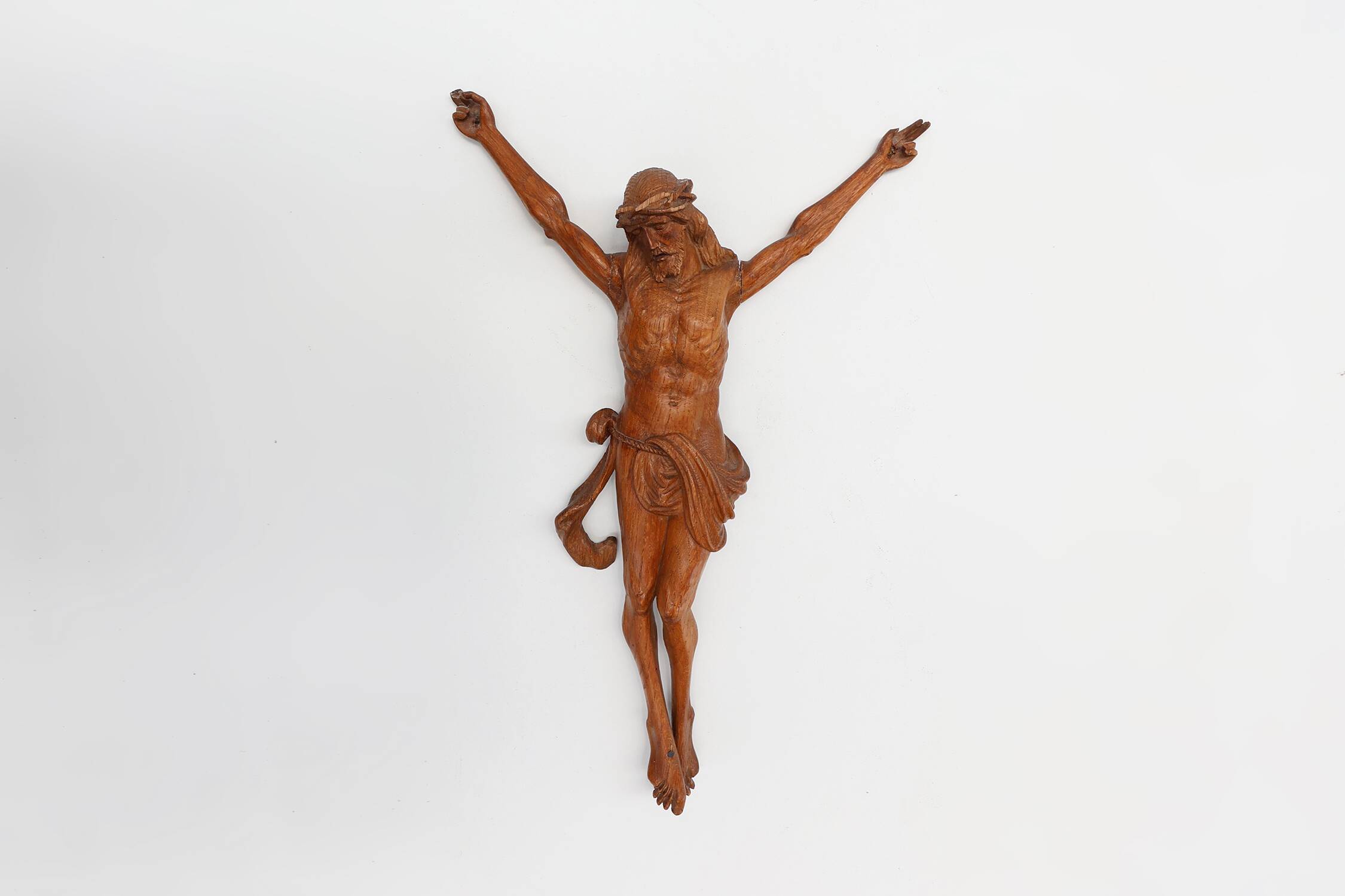 Hand carved oak crucifix or corpus Christi, Belgium ca. 1900