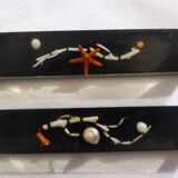 6 vintage knife holders, resin inclusion, shells.