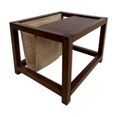 Vintage wooden sofa end with built-in fabric magazine holder