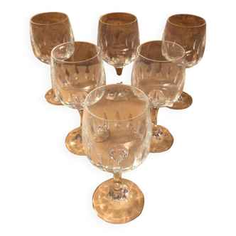 Série De 6 Verres À Pied Cristal D’Arques Longchamp Vin France Vintage