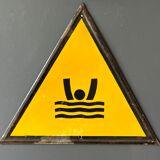 Drowning man danger warning sign vintage european 1980's industrial enamel