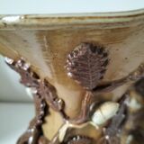 Duo of naturalistic stoneware vases – oak branches & acorns in relief