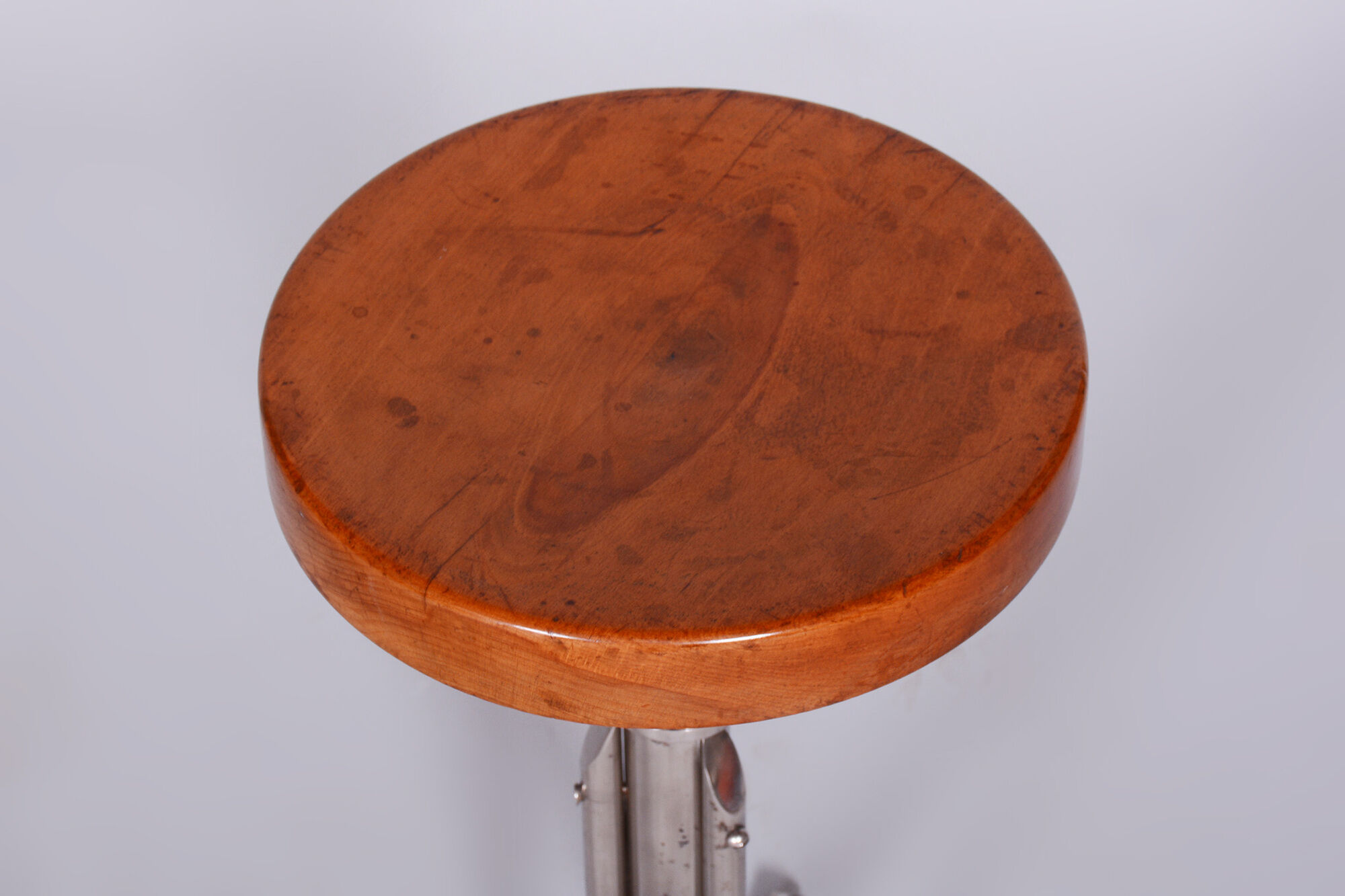 Restored Bauhaus Stool, Mücke Melder, Beech, Chrome-Plated Steel, Czechia, 1930s