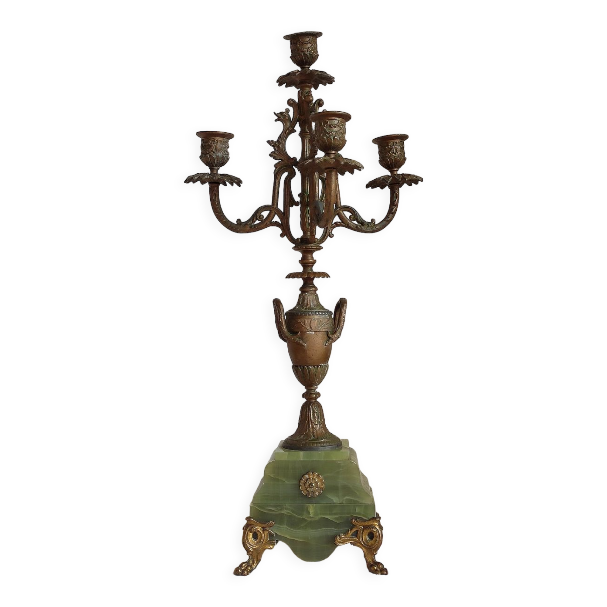 Chandelier ancien régule et onyx vert