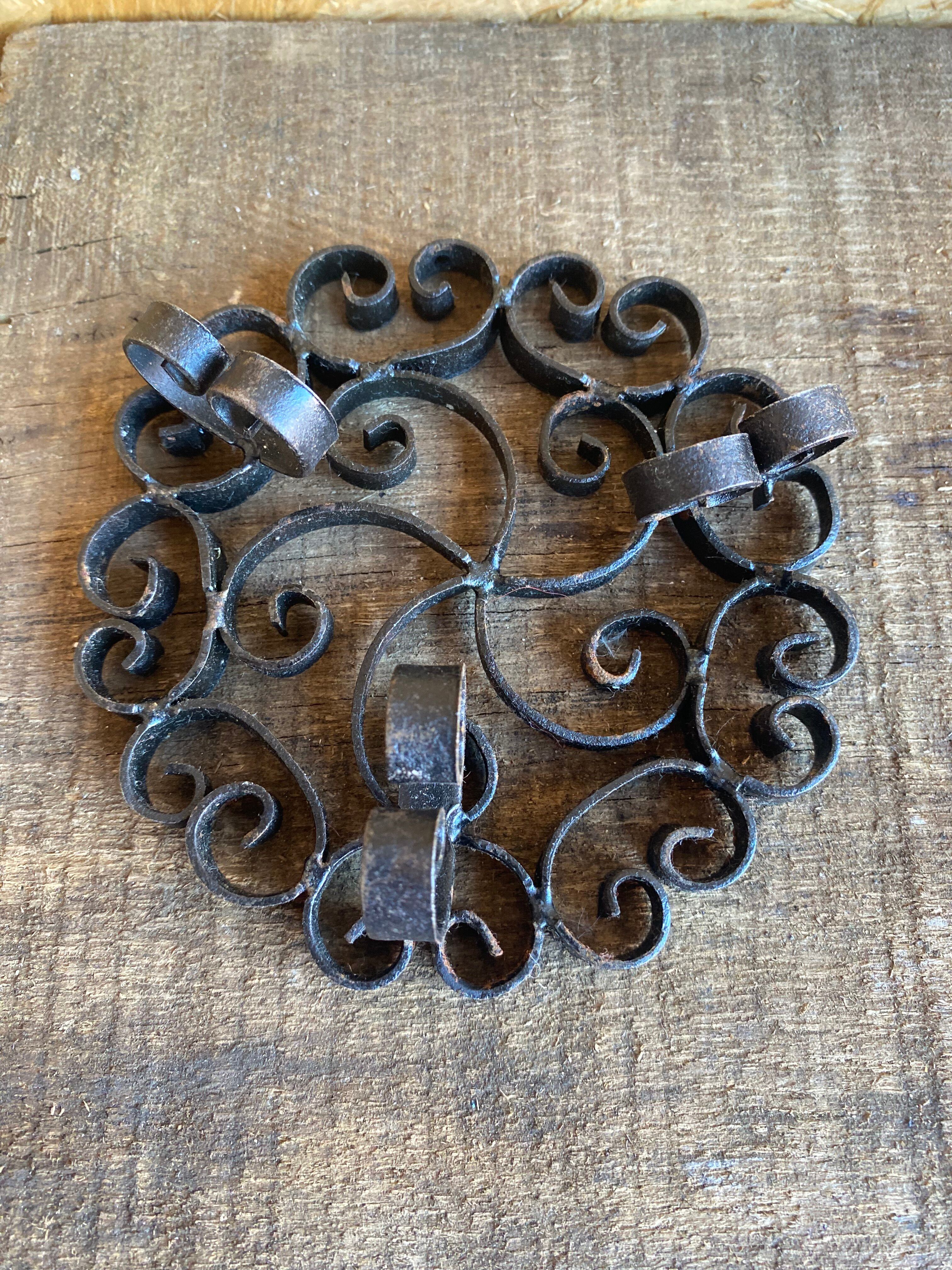 Service Table Table Mat + 8 Antique Black Wrought Iron Knife Holders