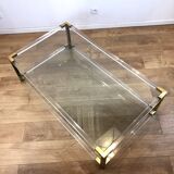 Vintage coffee table in plexiglass and gilded metal, 1970