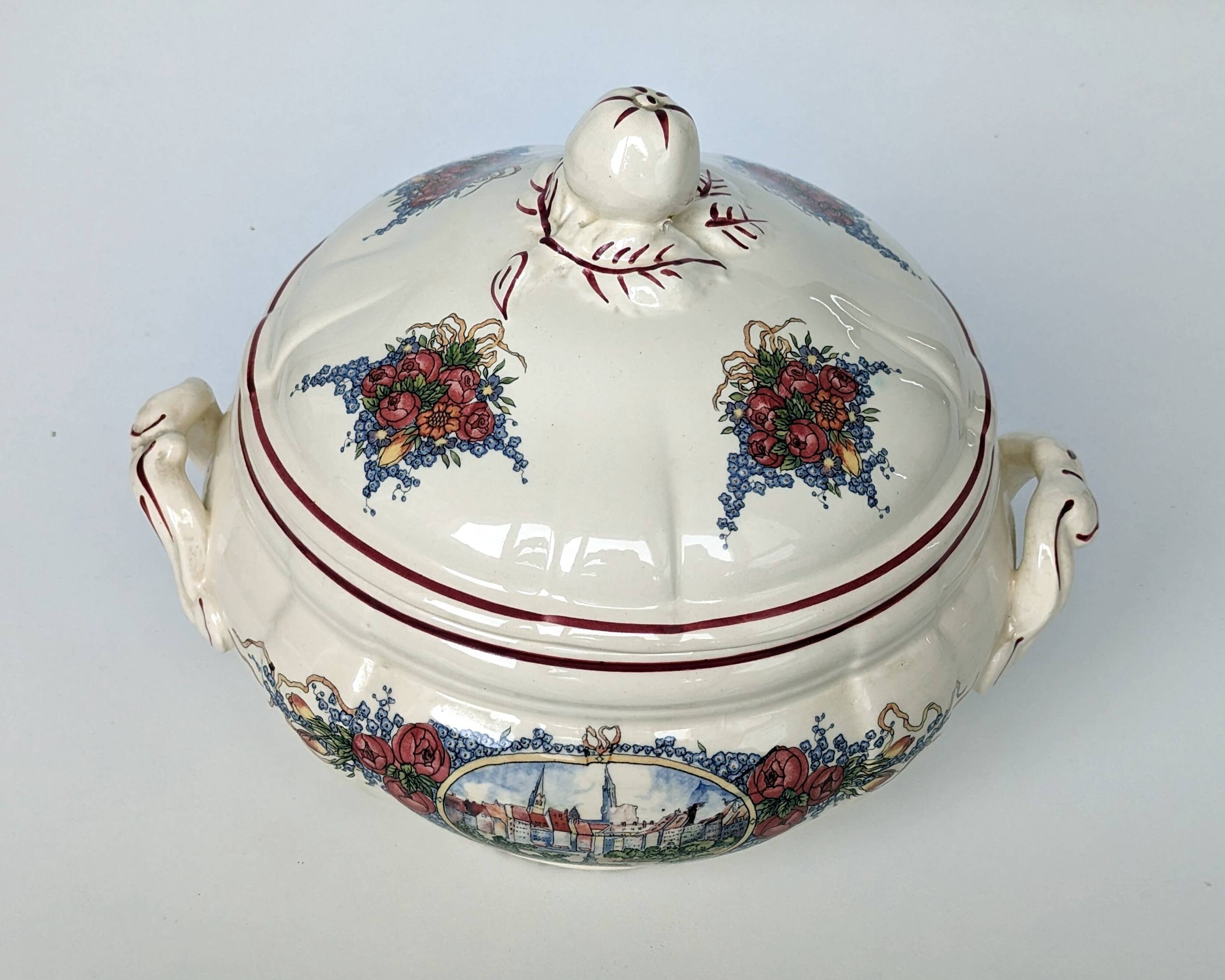 Earthenware tureen from sarreguemines obernai model illustrated by henri loux