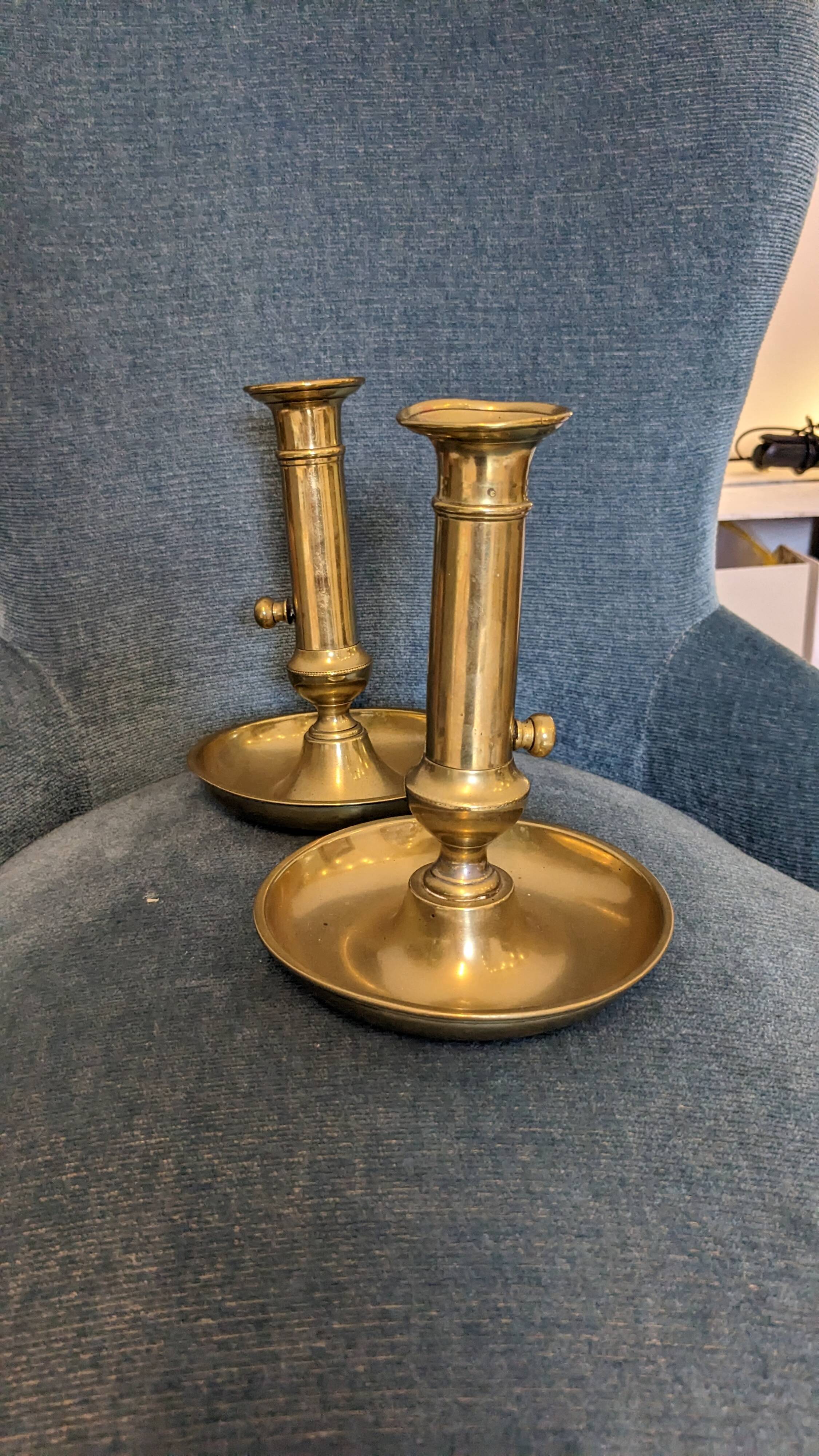 Vintage candlesticks with gilded brass pushers