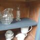 Small low Parisian sideboard re-enchanted in slate gray, medium oak waxed top.
