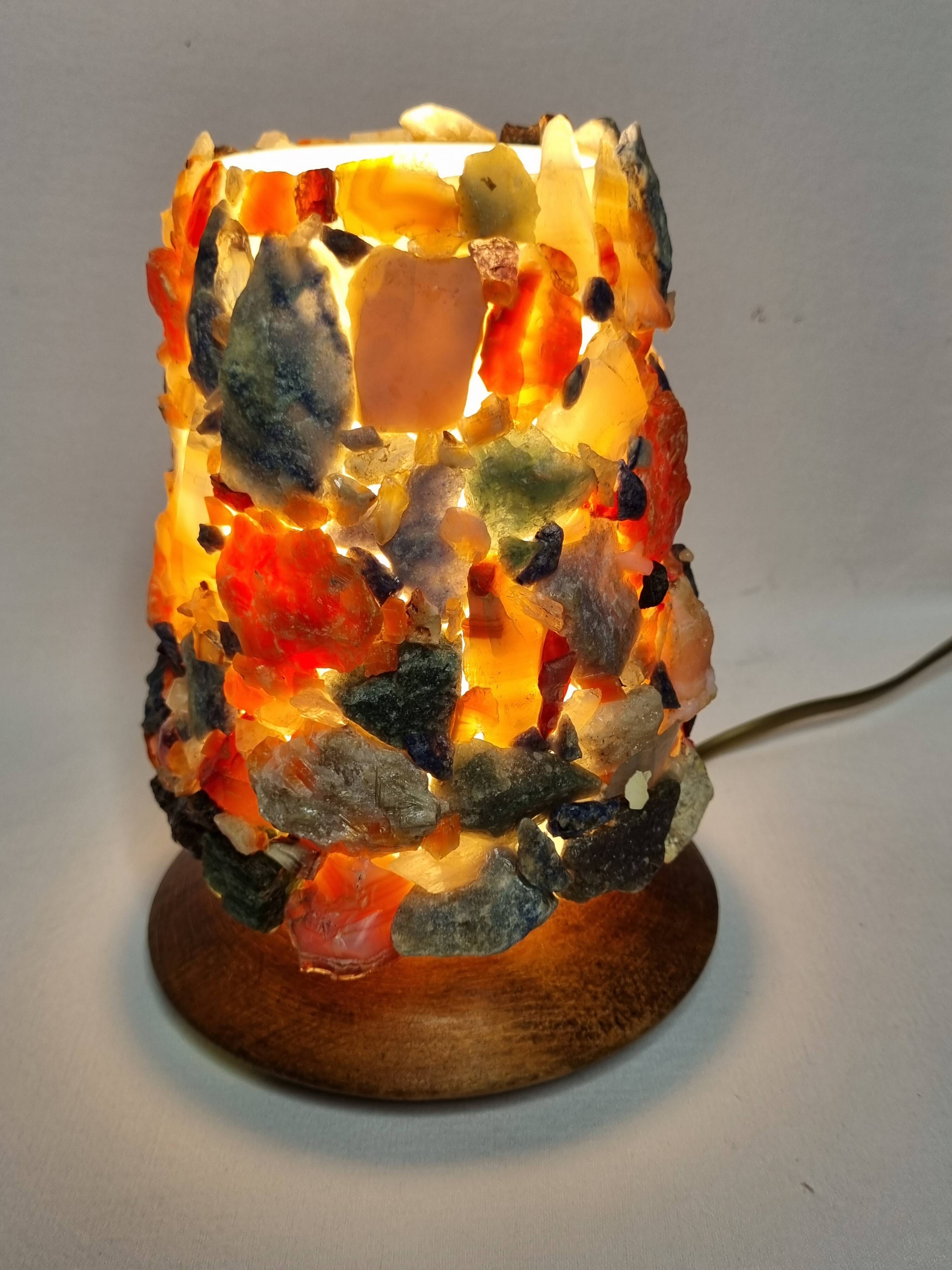 Vintage HA Ludwig lamp in semi-precious stones and wood West Germany