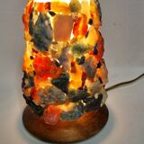 Lampe vintage H.A. Ludwig en pierres semi-précieuses et bois West Germany