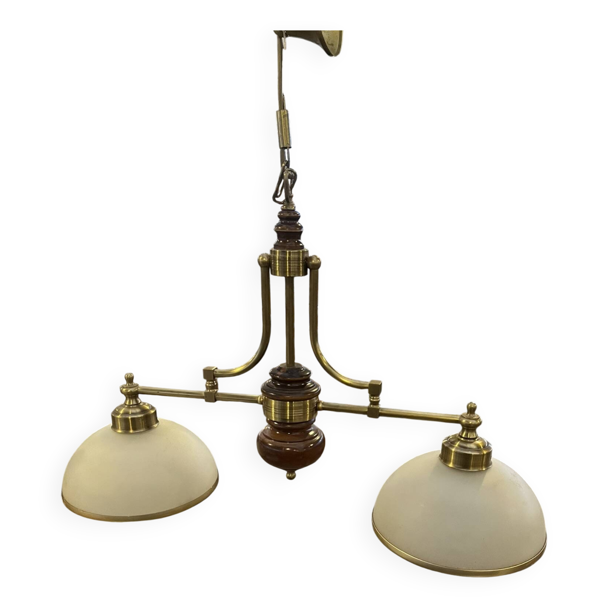 Vintage chandelier in wood and brass
