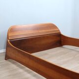 Italian 1970s Curved Walnut Bed Frame with Storage Headboard