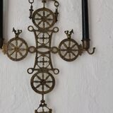 Arts & Crafts brass cross hanging candle holder | 1920s