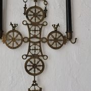 Arts & Crafts brass cross hanging candle holder | 1920s