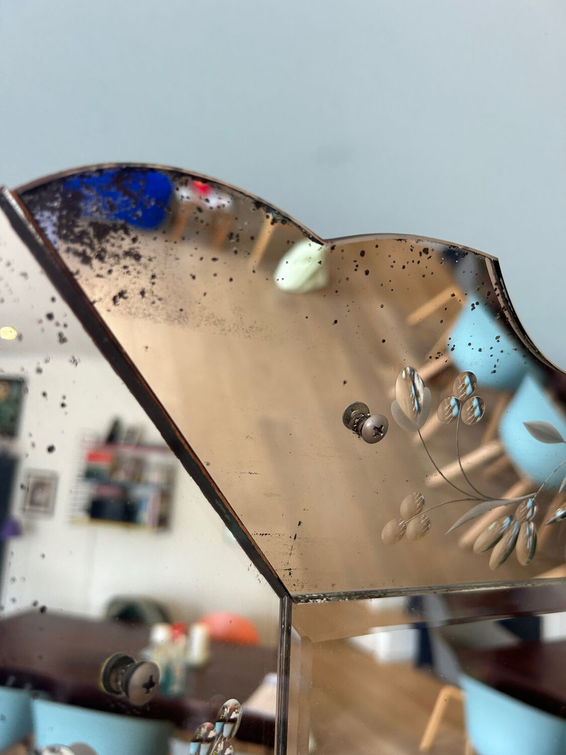 Prachtige Vintage Venetiaanse Spiegel – Geëtst Glas 79x58 cm