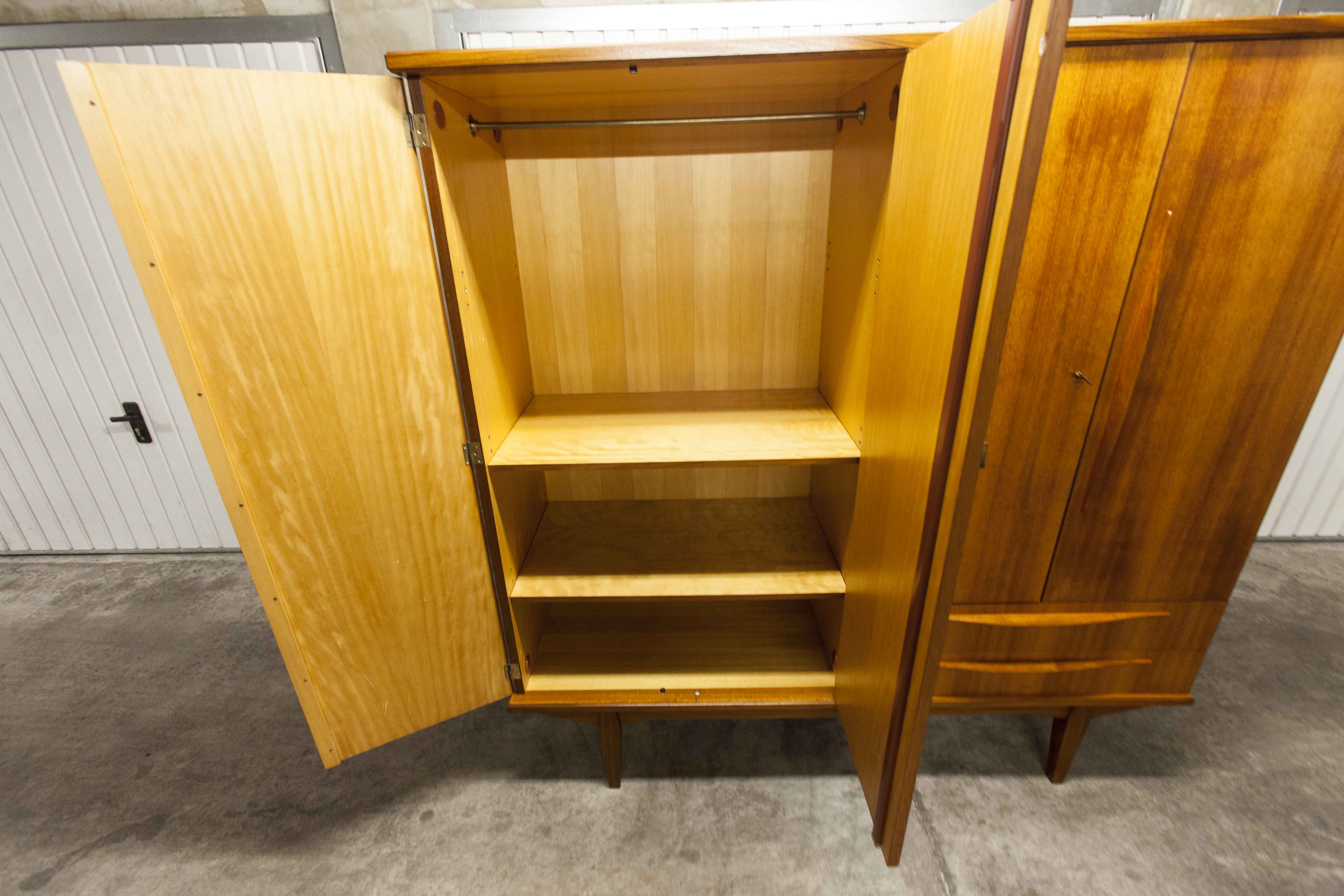 Scandinavian teak cabinet 4 doors 2+1 drawers wardrobe 1960